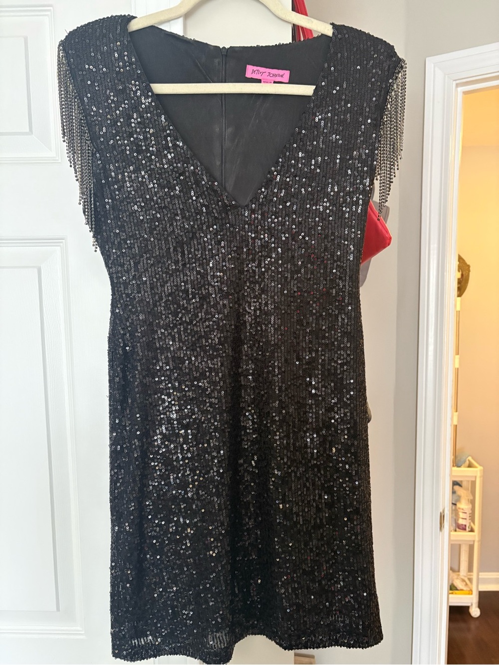 Betsey Johnson Black Sequin Fringe Cocktail Dress